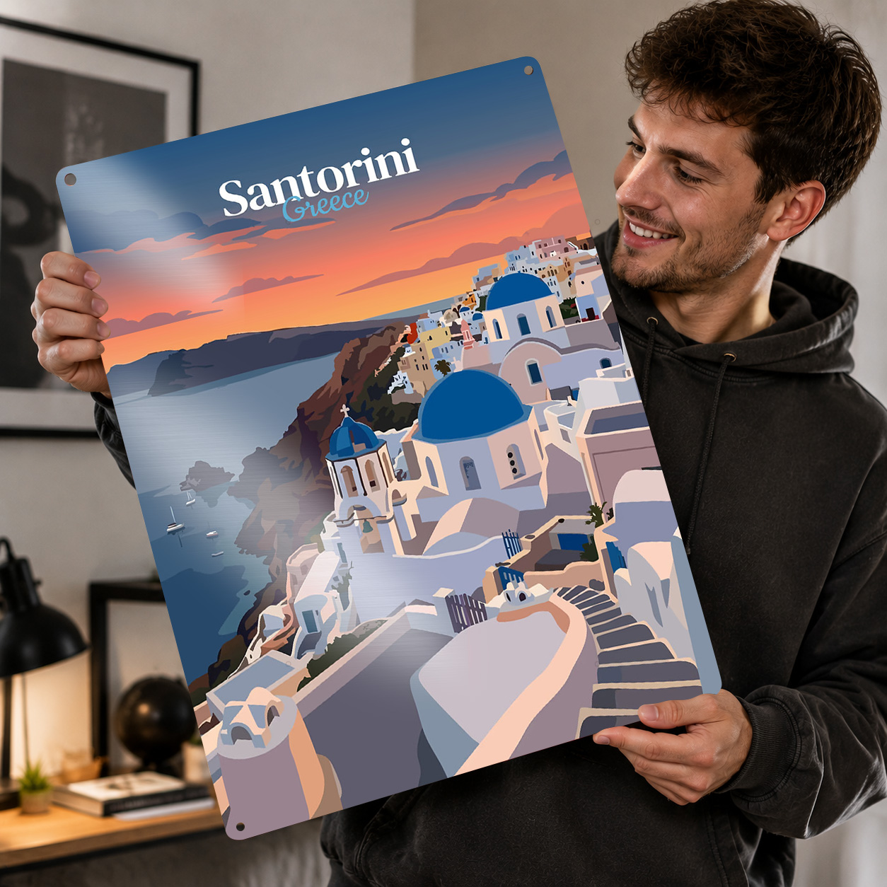Travel Accessories Greece - Santorini Griekenland Reizen Gepersonaliseerde 3D-getextureerde metalen
