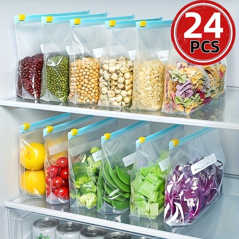 Reusable Zip Bag - 24 stuks herbruikbare ziplock-voedselbewaarzakken, lekvrije diepvrieszakken
