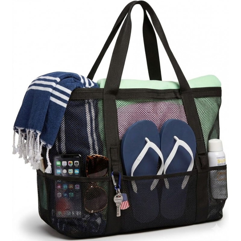 Travel Accessories Must Have - Oversized strandtas van mesh met 9