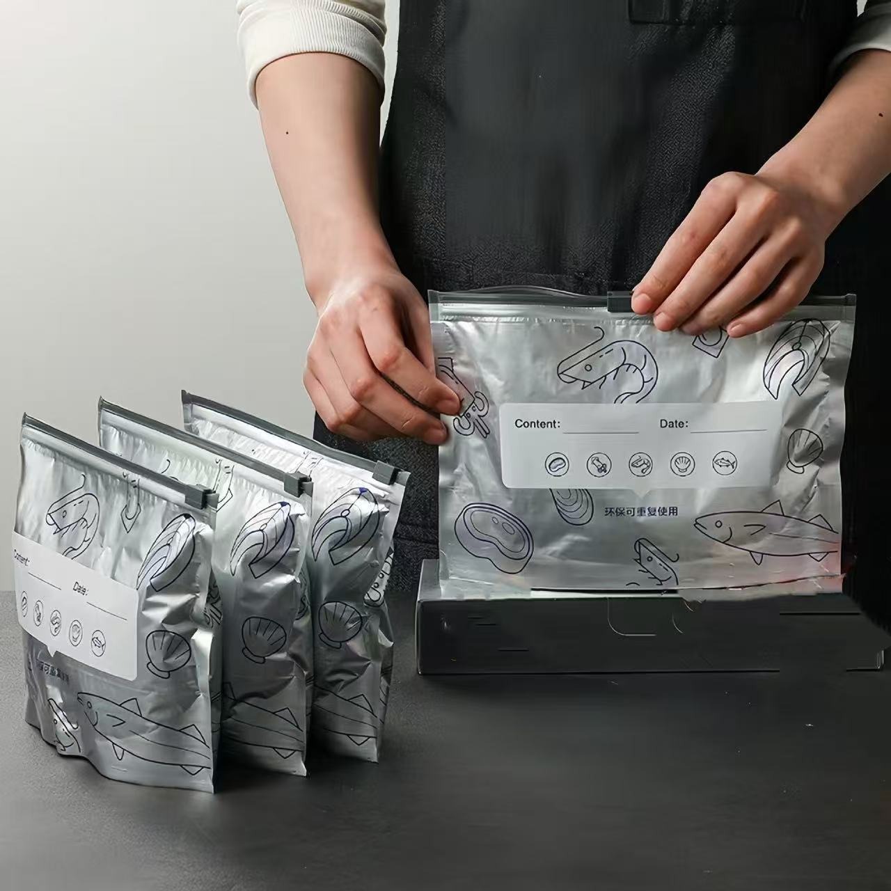 Reusable Zip Bag - ​ Herbruikbare aluminiumfolie diepvrieszakken, lekvrij, staande