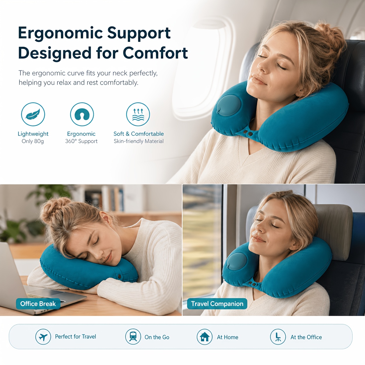 Travel Pillow Inflatable - SPDJUMPER Opblaasbaar Reiskussen, U-vormig Draagbaar Kussen