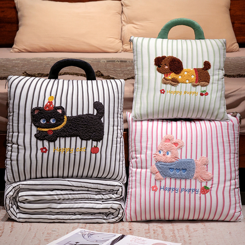 Travel Pillow Inflatable - Cartoon gestreepte kussen-deken 2-in-1 airconditioner deken